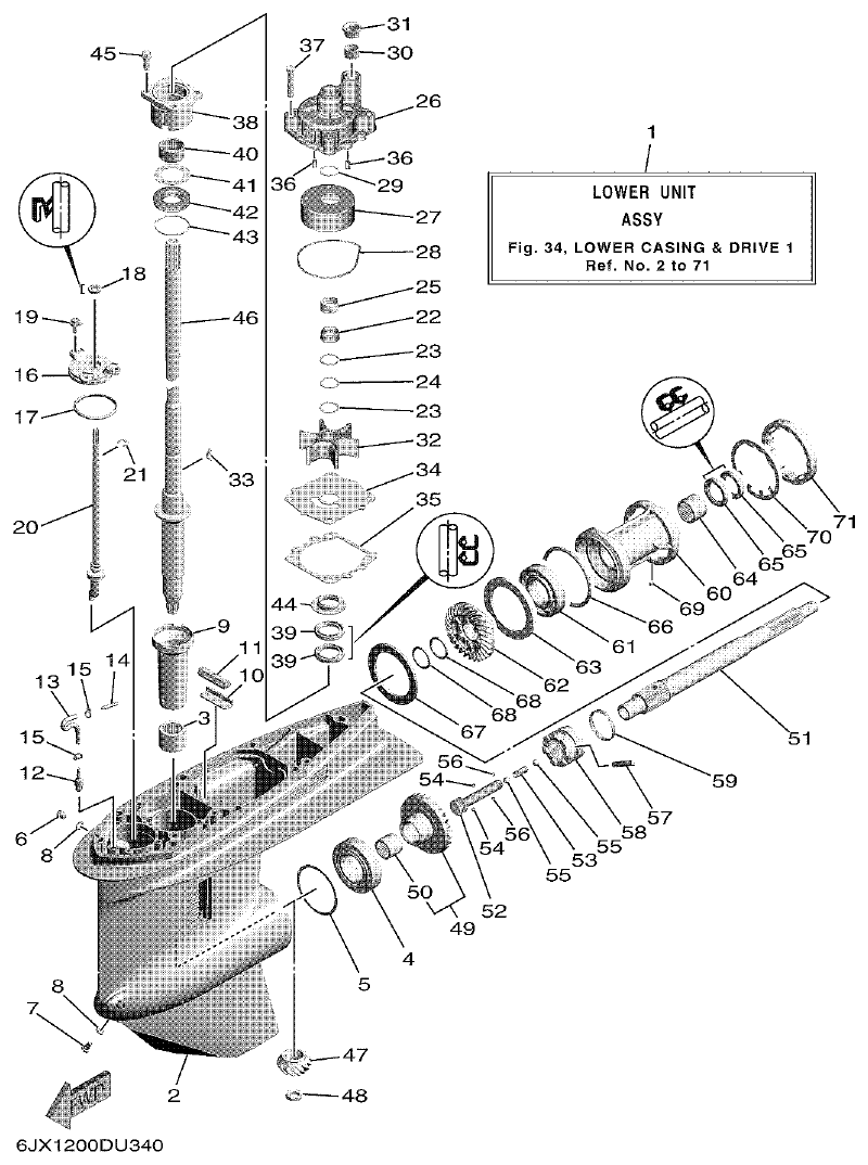 Yamaha F75F, F100G LOWER CASING & DRIVE 1 parts diagram